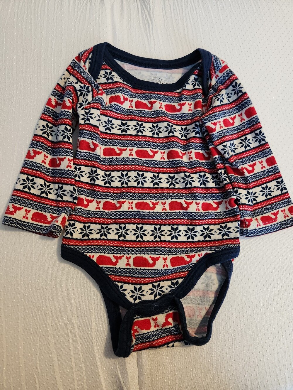 Vineyard Vines Red, Navy & White Patterned Long-Sleeve One-Piece